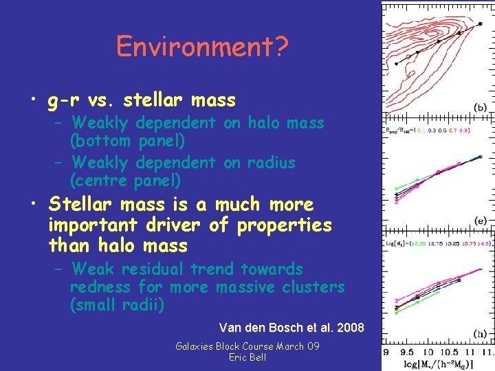 Environment? • g-r vs. stellar mass – Weakly dependent on halo mass (bottom panel)