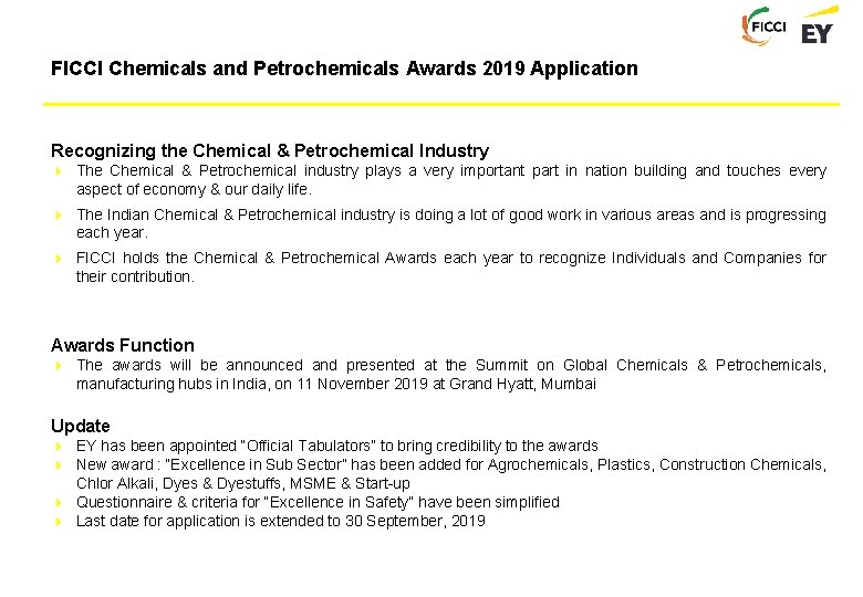 FICCI Chemicals and Petrochemicals Awards 2019 Application Recognizing the Chemical & Petrochemical Industry The