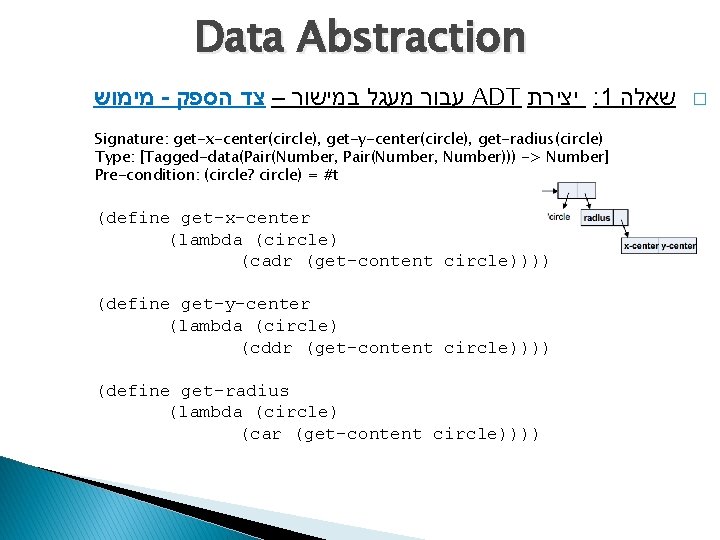 Data Abstraction מימוש - עבור מעגל במישור – צד הספק ADT יצירת : 1