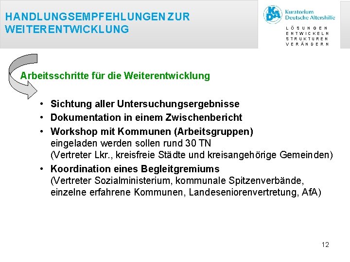 HANDLUNGSEMPFEHLUNGEN ZUR WEITERENTWICKLUNG L E S V Ö S U N G E N