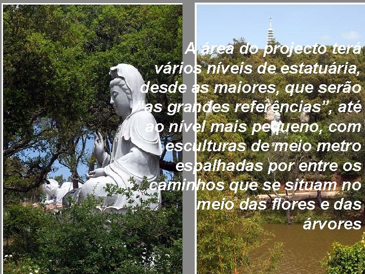 A área do projecto terá vários níveis de estatuária, desde as maiores, que serão