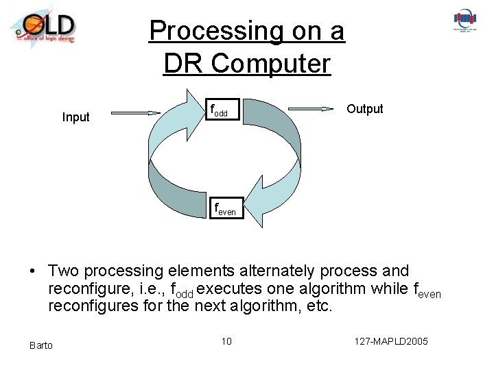 Processing on a DR Computer Input fodd Output feven • Two processing elements alternately