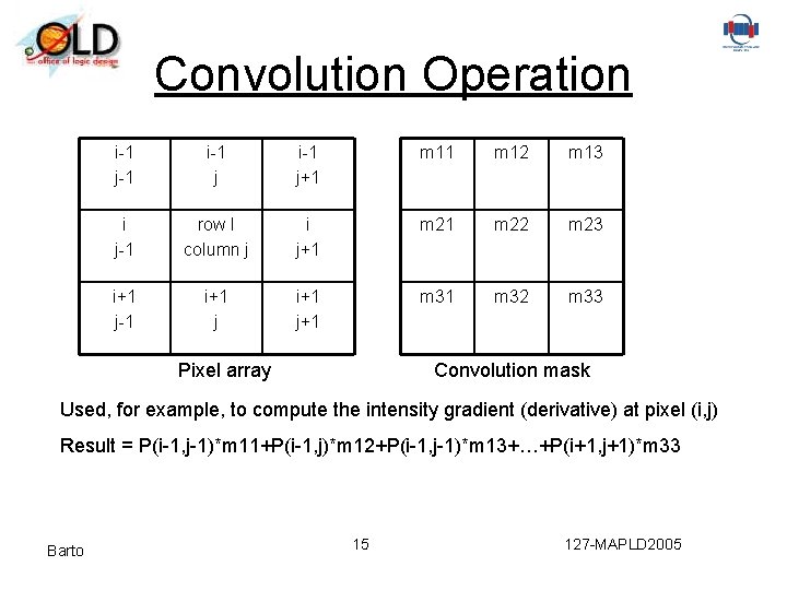 Convolution Operation i-1 j-1 i-1 j+1 m 12 m 13 i j-1 row I