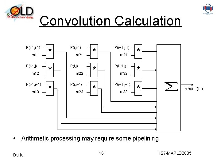 Convolution Calculation P(i-1, j-1) m 11 P(i-1, j) m 12 P(i-1, j+1) m 13