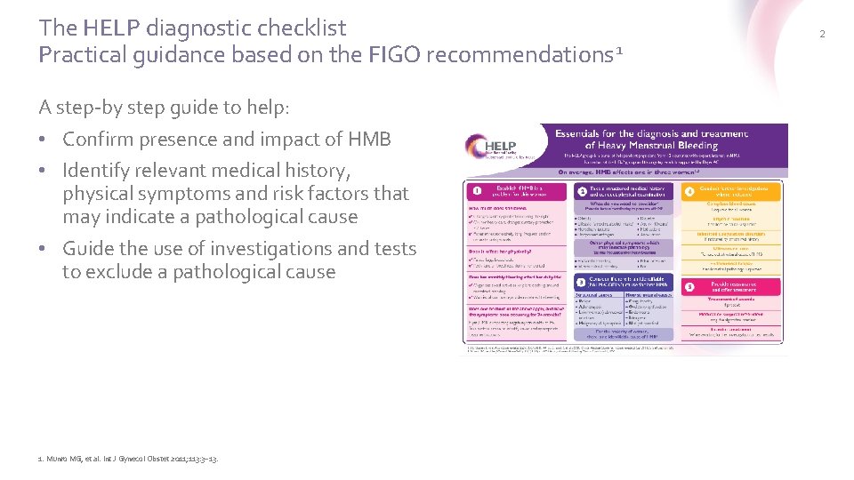 The HELP diagnostic checklist Practical guidance based on the FIGO recommendations 1 A step-by