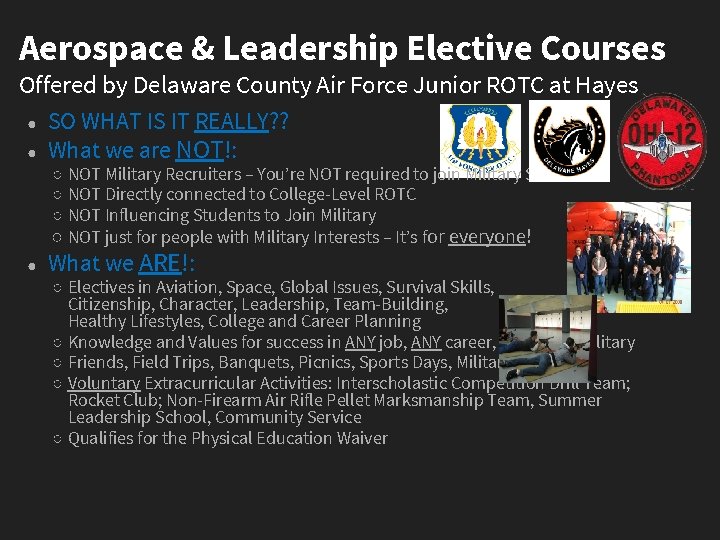 Aerospace & Leadership Elective Courses Offered by Delaware County Air Force Junior ROTC at