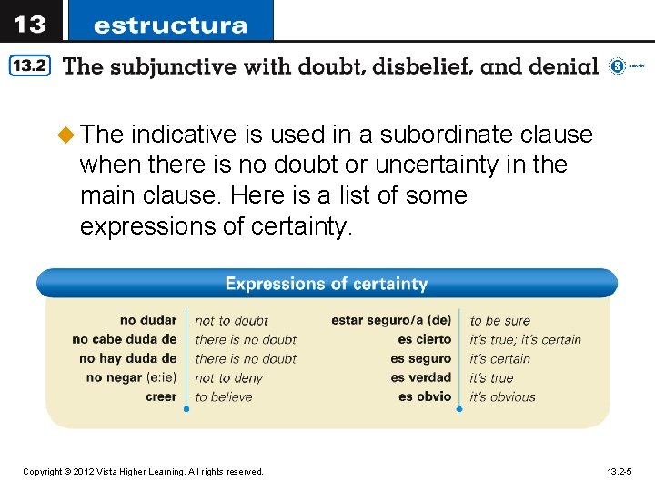 u The indicative is used in a subordinate clause when there is no doubt