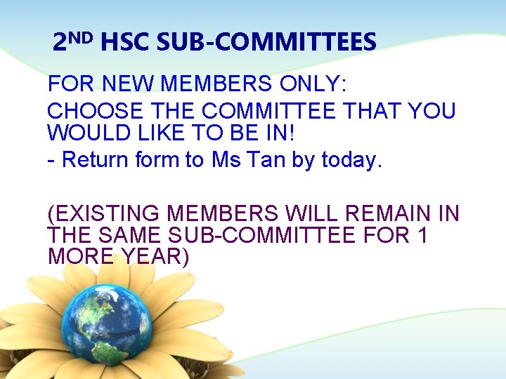 2 ND HSC SUB-COMMITTEES FOR NEW MEMBERS ONLY: CHOOSE THE COMMITTEE THAT YOU WOULD