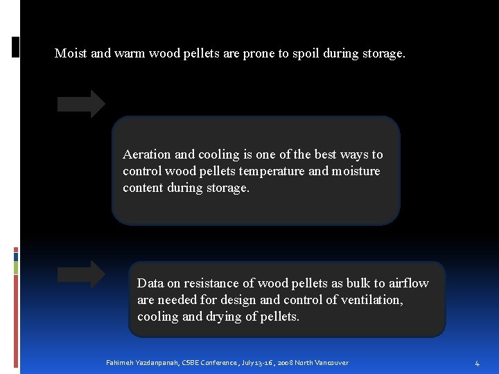 Moist and warm wood pellets are prone to spoil during storage. Aeration and cooling