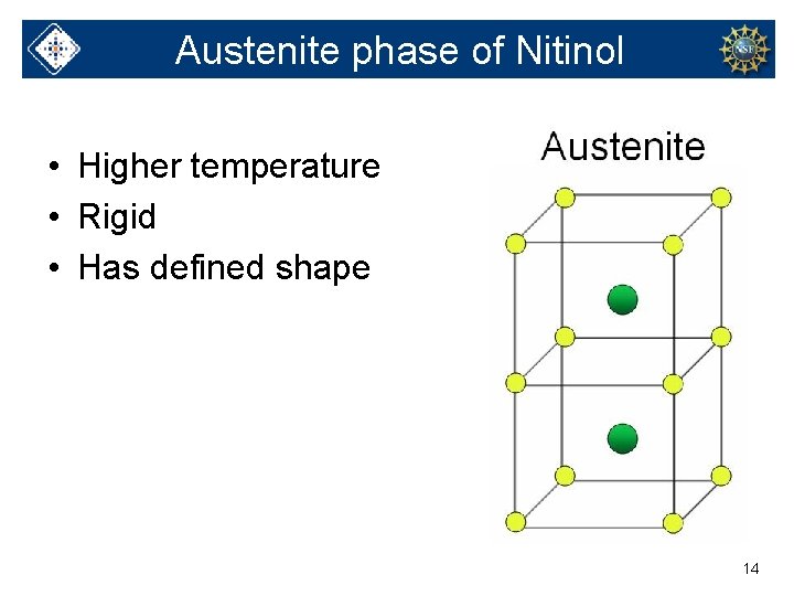 Austenite phase of Nitinol • Higher temperature • Rigid • Has defined shape 14