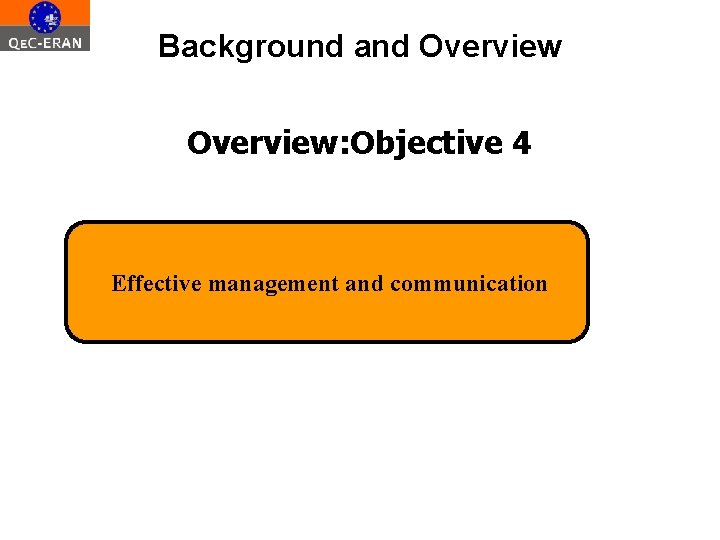 Background and Overview: Objective 4 Effective management and communication 