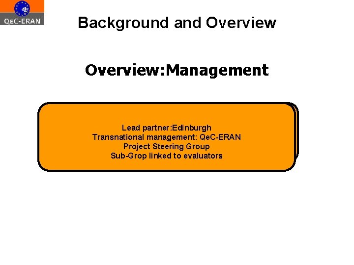 Background and Overview: Management Lead partner: Edinburgh Transnational management: Qe. C-ERAN Project Steering Group