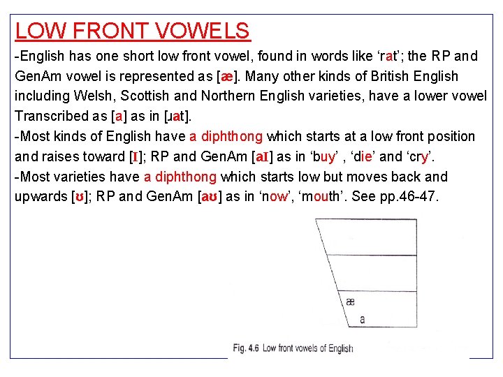 LOW FRONT VOWELS -English has one short low front vowel, found in words like