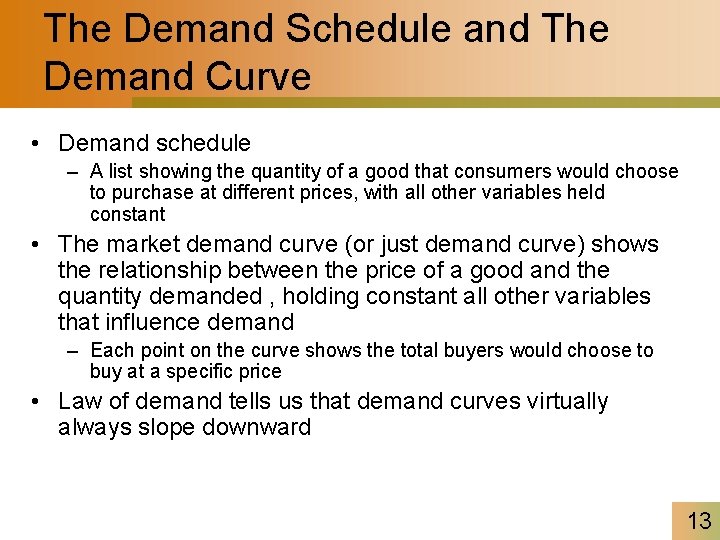 The Demand Schedule and The Demand Curve • Demand schedule – A list showing