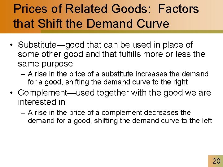 Prices of Related Goods: Factors that Shift the Demand Curve • Substitute—good that can