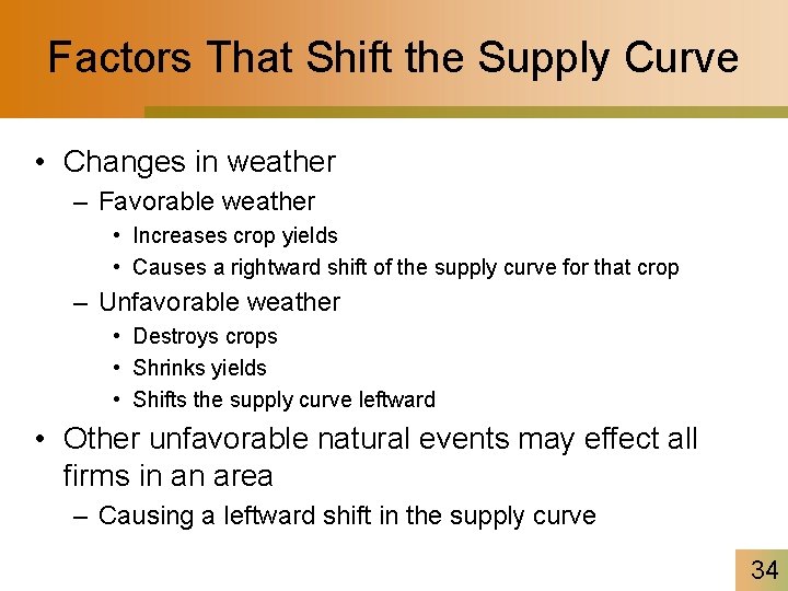 Factors That Shift the Supply Curve • Changes in weather – Favorable weather •