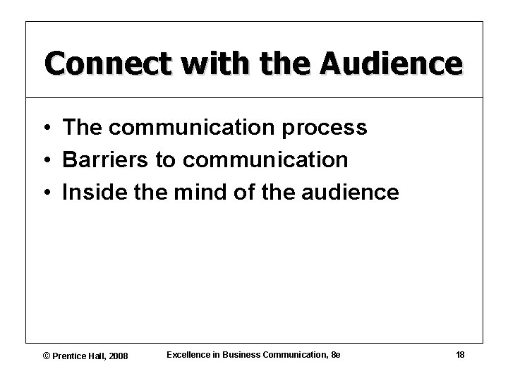 Connect with the Audience • The communication process • Barriers to communication • Inside