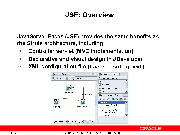 JSF: Overview Java. Server Faces (JSF) provides the same benefits as the Struts architecture,
