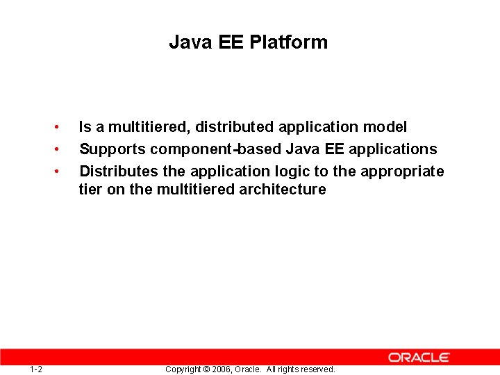 Java EE Platform • • • 1 -2 Is a multitiered, distributed application model