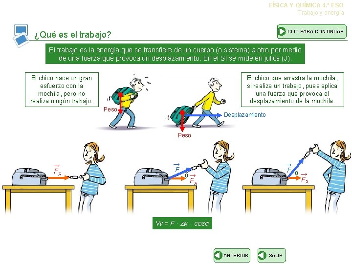 FÍSICA Y QUÍMICA 4. º ESO Trabajo y energía CLIC PARA CONTINUAR ¿Qué es