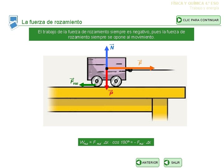 FÍSICA Y QUÍMICA 4. º ESO Trabajo y energía CLIC PARA CONTINUAR La fuerza