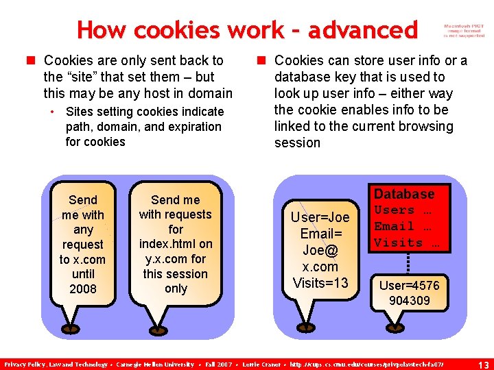 How cookies work – advanced n Cookies are only sent back to the “site”
