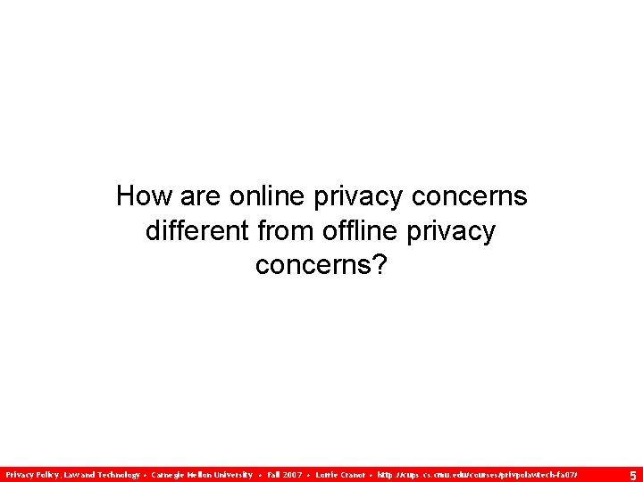 How are online privacy concerns different from offline privacy concerns? Privacy Policy, Law and