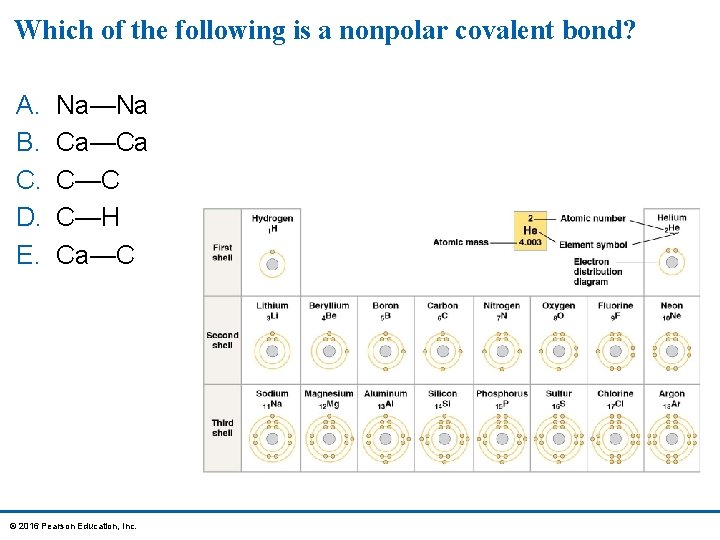Which of the following is a nonpolar covalent bond? A. B. C. D. E.