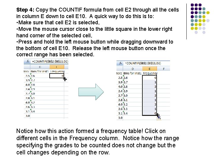 Step 4: Copy the COUNTIF formula from cell E 2 through all the cells