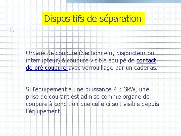 Dispositifs de séparation Organe de coupure (Sectionneur, disjoncteur ou interrupteur) à coupure visible équipé