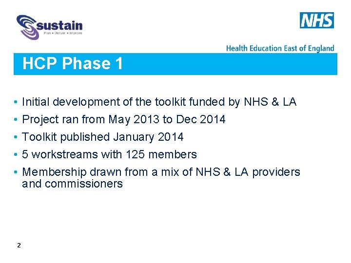 HCP Phase 1 • • • 2 Initial development of the toolkit funded by