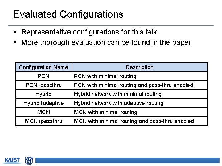 Evaluated Configurations § Representative configurations for this talk. § More thorough evaluation can be