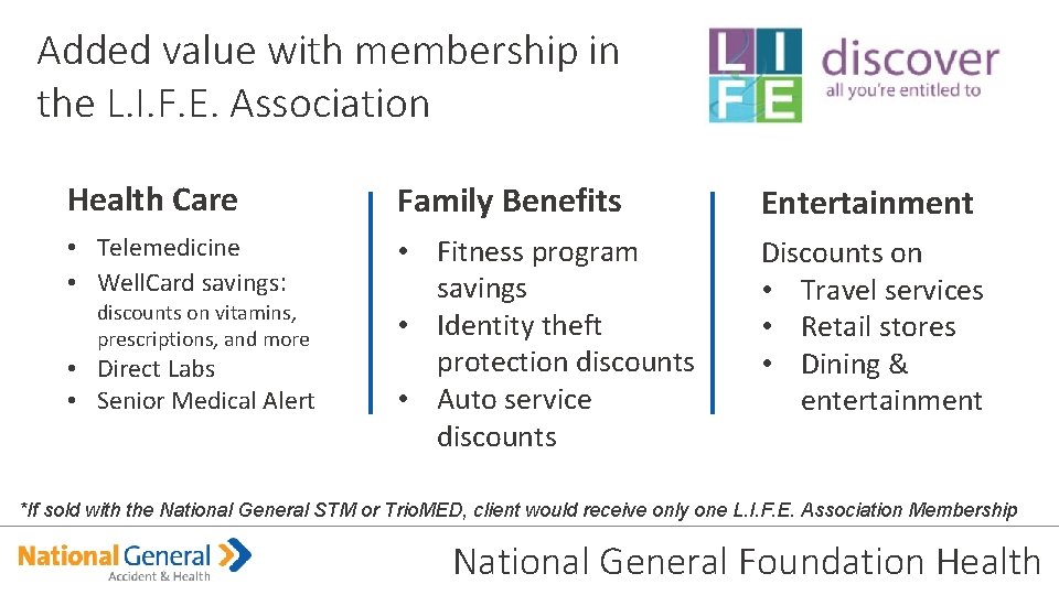 Added value with membership in the L. I. F. E. Association Health Care Family