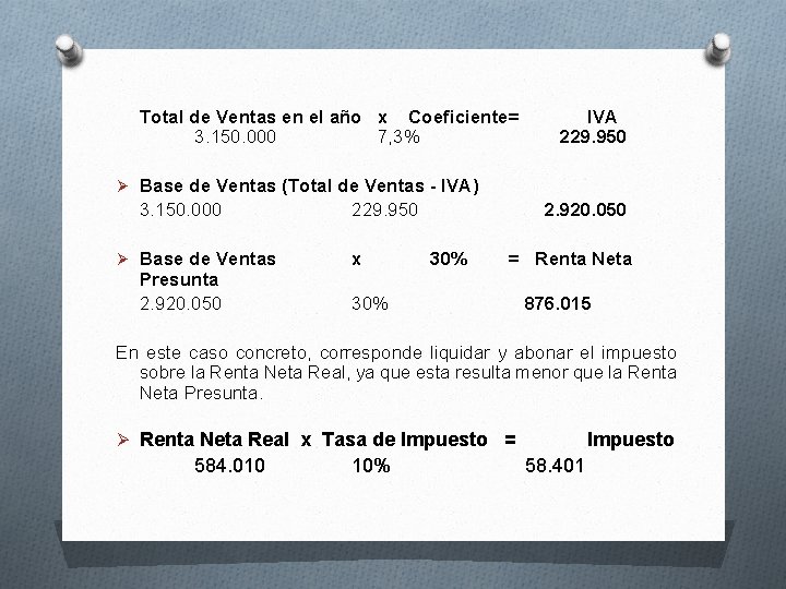 Total de Ventas en el año x Coeficiente= 3. 150. 000 7, 3% IVA