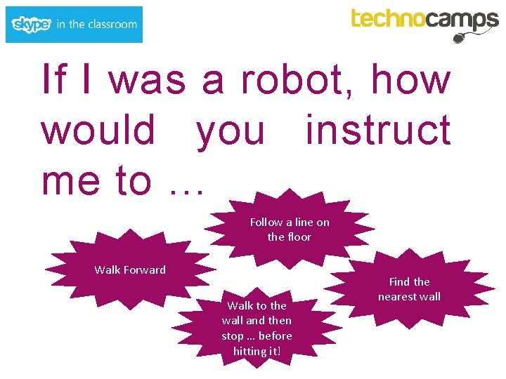 If I was a robot, how would you instruct me to … Follow a