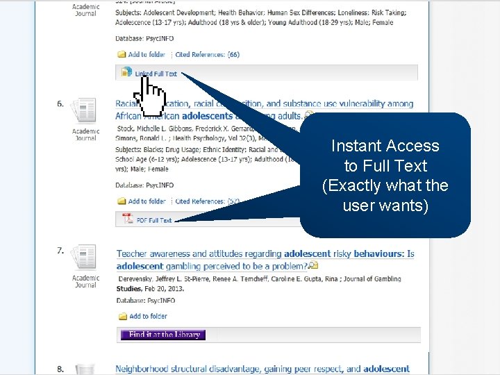 Instant Access to Full Text (Exactly what the user wants) 