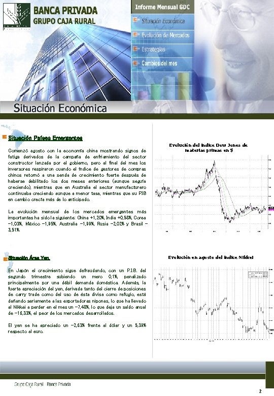 Situación Países Emergentes Comenzó agosto con la economía china mostrando signos de fatiga derivados