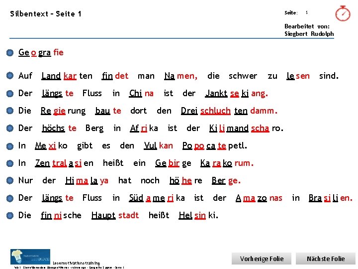 Übungsart: Silbentext – Seite 1 Seite: 5 Bearbeitet von: Siegbert Rudolph Ge o gra