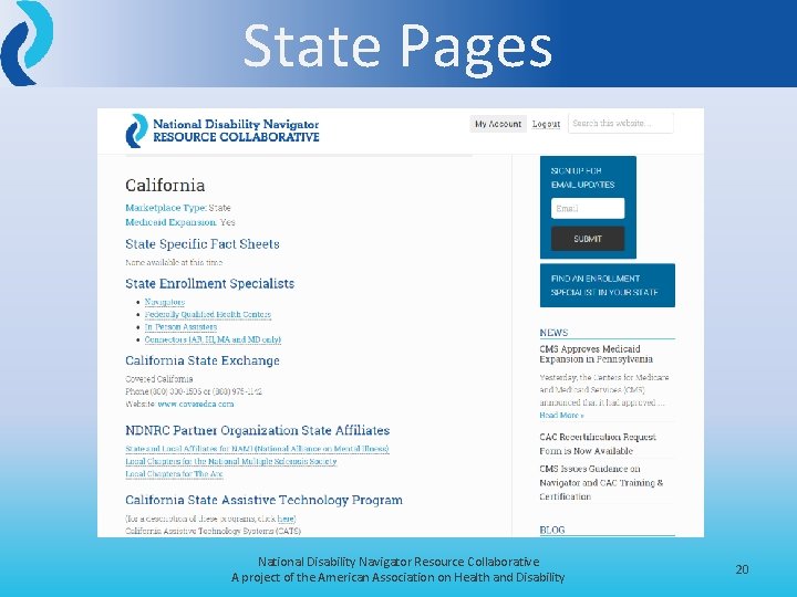 State Pages National Disability Navigator Resource Collaborative A project of the American Association on