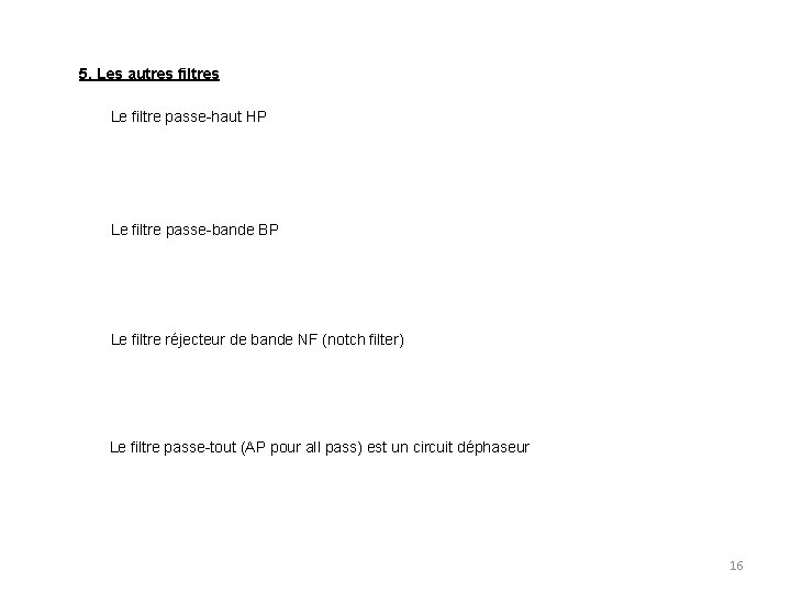 5, Les autres filtres Le filtre passe-haut HP Le filtre passe-bande BP Le filtre