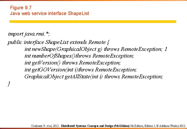 Figure 9. 7 Java web service interface Shape. List import java. rmi. *; public