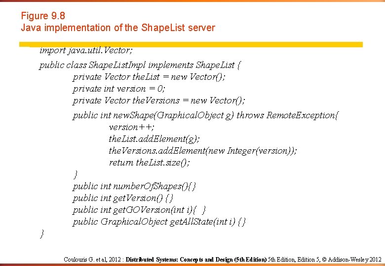 Figure 9. 8 Java implementation of the Shape. List server import java. util. Vector;
