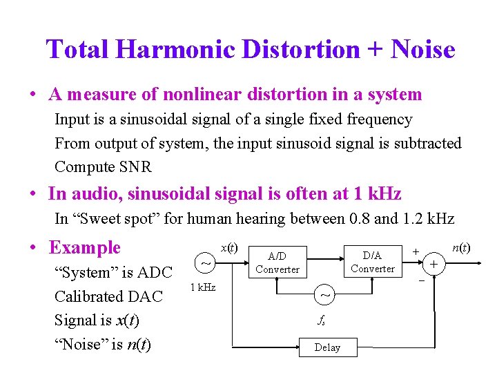 Total Harmonic Distortion + Noise • A measure of nonlinear distortion in a system