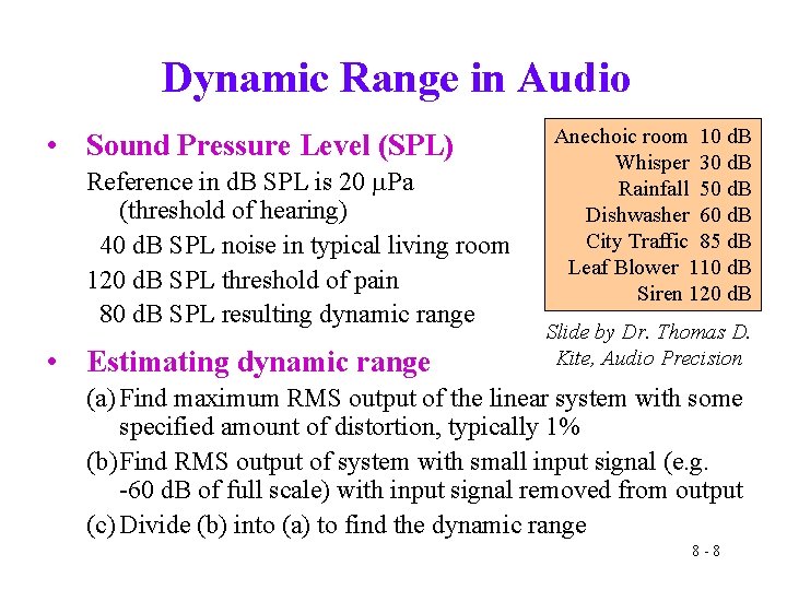 Dynamic Range in Audio • Sound Pressure Level (SPL) Reference in d. B SPL