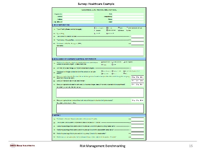 Survey: Healthcare Example Risk Management Benchmarking 15 