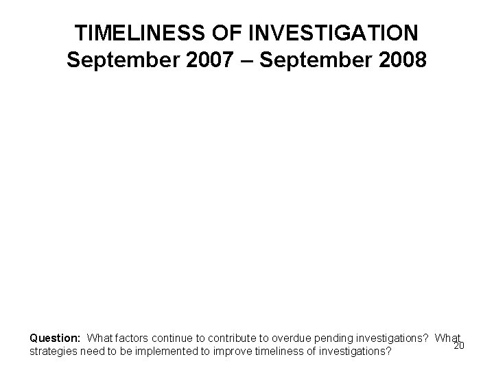 TIMELINESS OF INVESTIGATION September 2007 – September 2008 Question: What factors continue to contribute