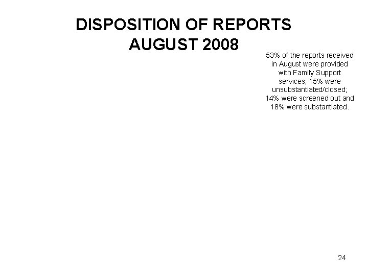 DISPOSITION OF REPORTS AUGUST 2008 53% of the reports received in August were provided