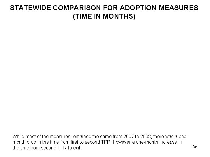 STATEWIDE COMPARISON FOR ADOPTION MEASURES (TIME IN MONTHS) While most of the measures remained