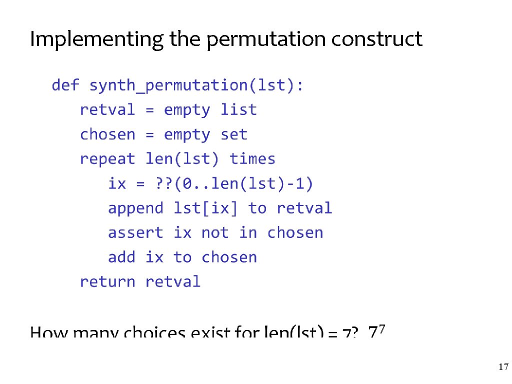 Implementing the permutation construct • 17 