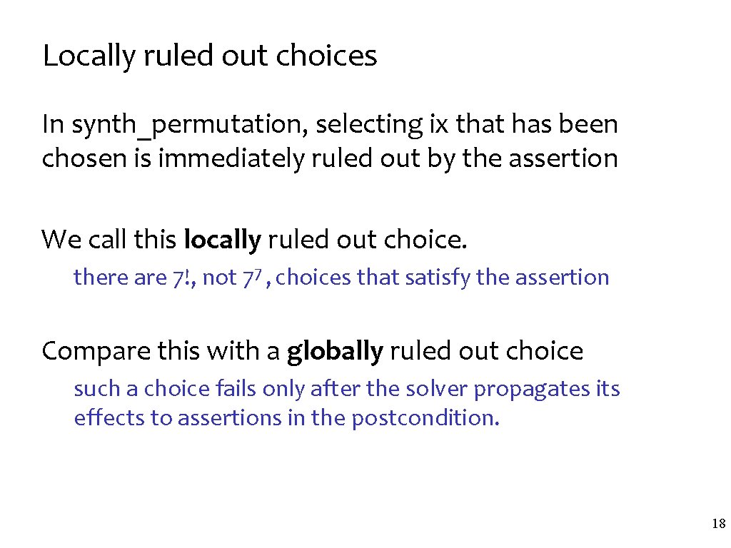 Locally ruled out choices In synth_permutation, selecting ix that has been chosen is immediately